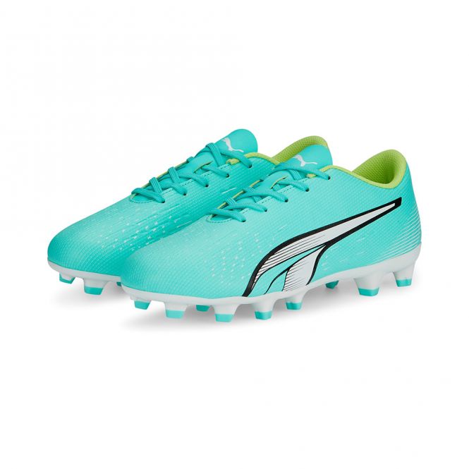 Puma ULTRA PLAY FG/AG Jr. Fussballschuh - Electric Peppermint White-Fast Yellow