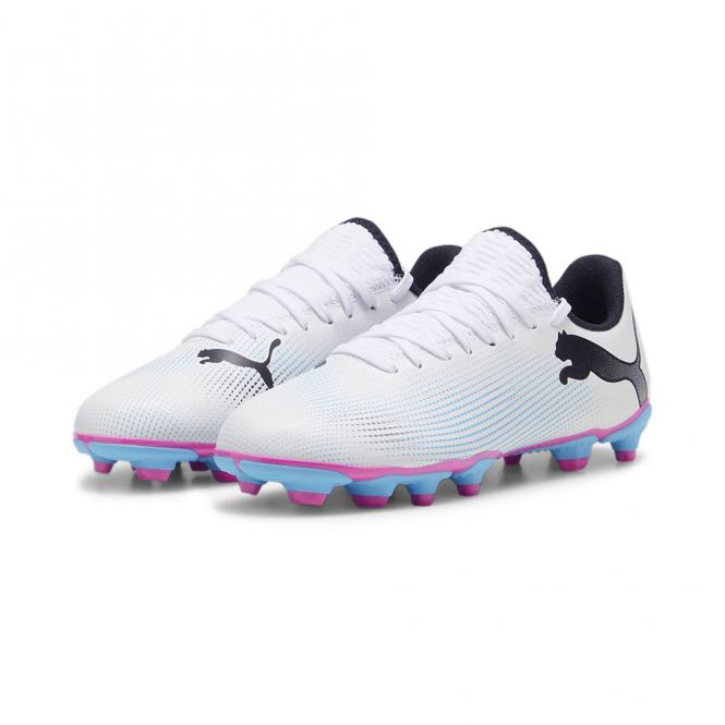 Puma FUTURE 7 PLAY FG/AG JR Fussballschuh - white poison pink