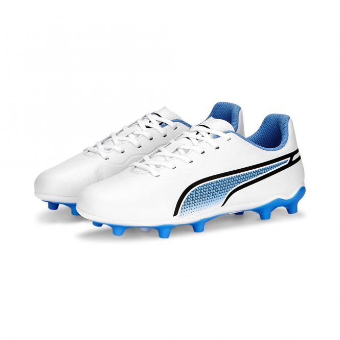 Puma King Match Jr. FG/AG Kinder Fussballschuh - white blue glimmer