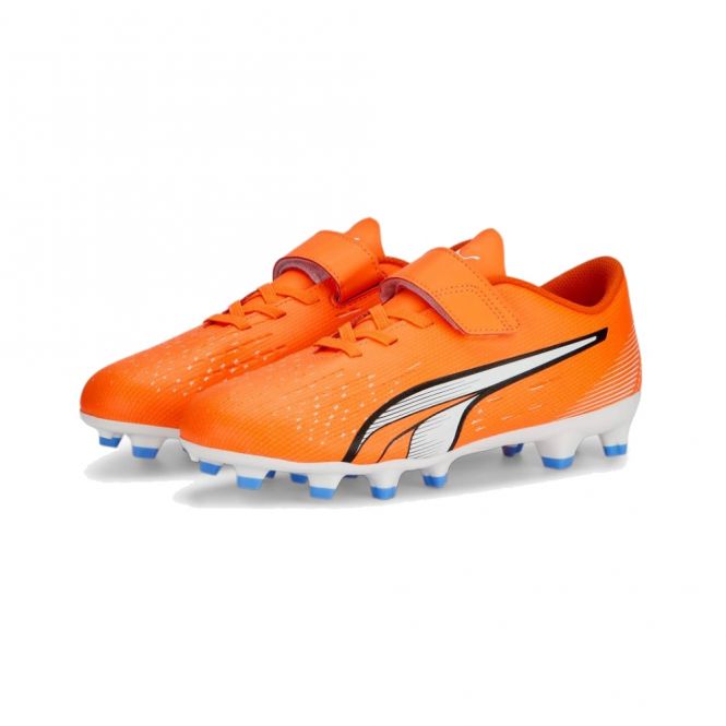 Puma ULTRA PLAY FG/AG V JR Fussballschuh - ultra orange white blue glimmer